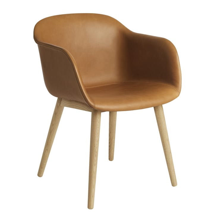 Fiber Chair stol med armst�øtte og trebein - Cognac leather-oak - Muuto