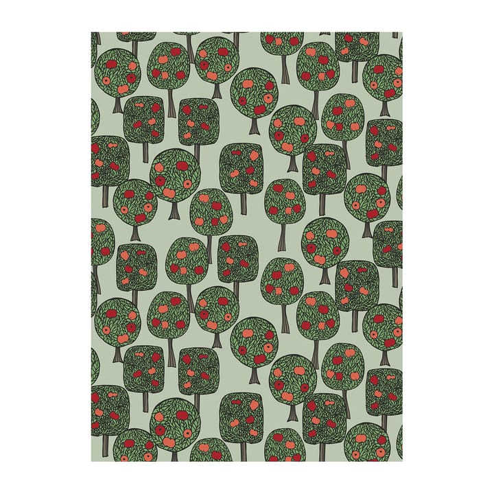 Äppelskogen stoff - Grønn-rød - Arvidssons Textil