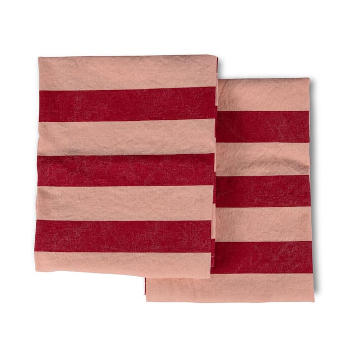 Leya stripe kjøkkenhåndkle 50 x 70 cm 2-pakning - Rød-rosa - Byon