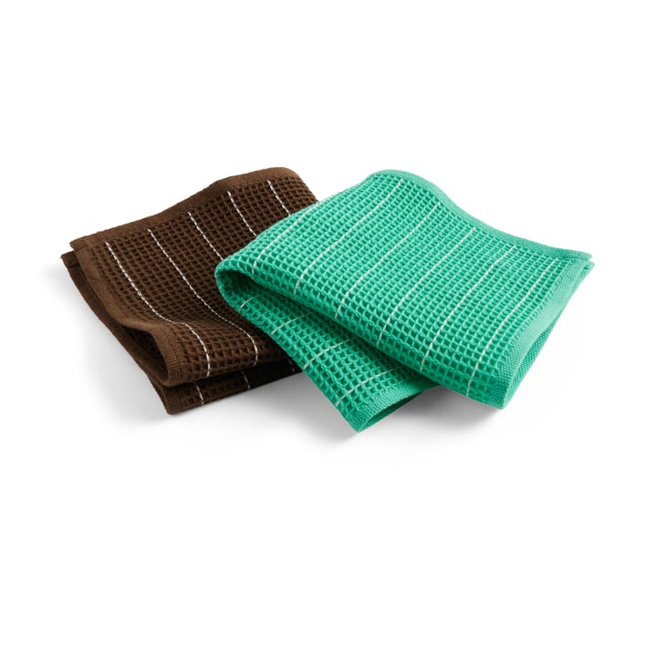 Canteen oppvaskklut 31 x 31 cm 2-pakning - Chocolate pinstripe-Emerald pinstripe​ - HAY