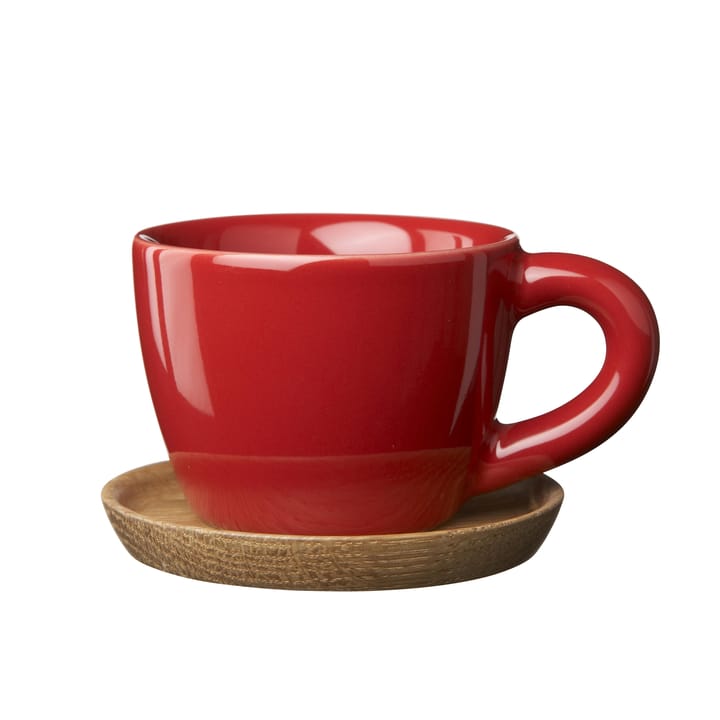 Höganäs espressokrus med fat - eplerød blank - Höganäs Keramik