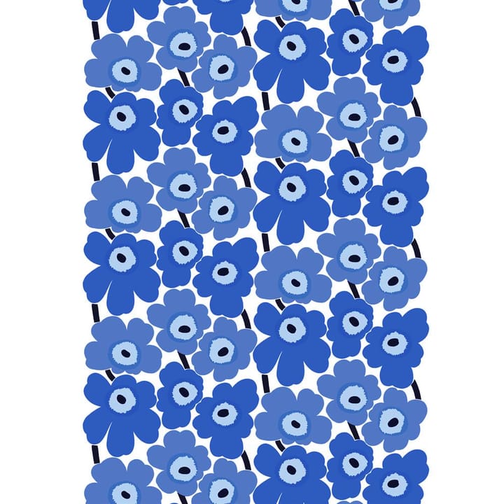 Pieni Unikko stoff bomull - hvit-blå - Marimekko