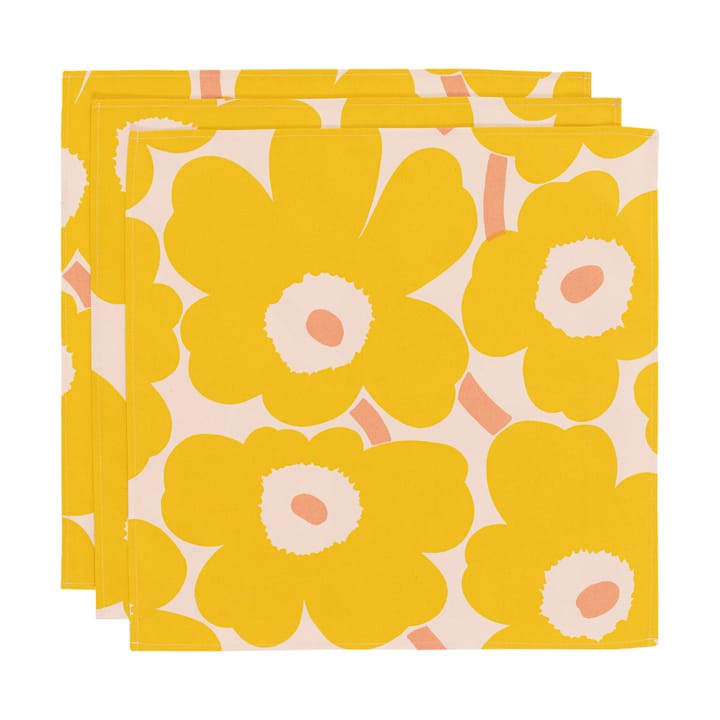 Pieni Unikko stoffserviett 43x43 cm 3-pk - Cotton-yellow-pink - Marimekko