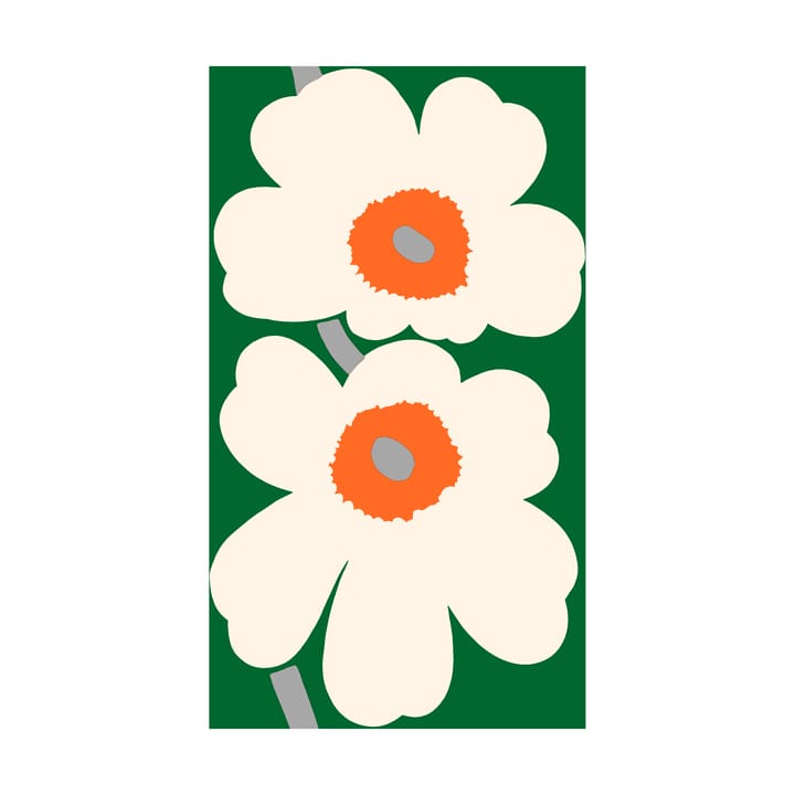 Unikko 60-årsjubileum stoff, bomulssateng - Green-off white-orange - Marimekko