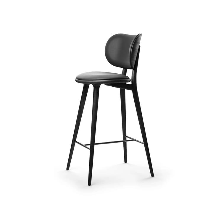 Mater High Stool Backrest barstol høy - skinn svart, svartbeiset eikestativ - Mater