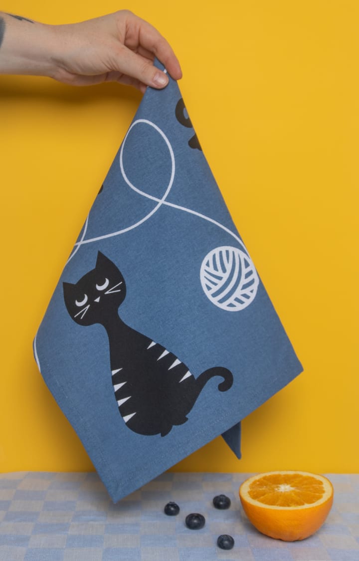 Kattfamilien kjøkkenhåndkle 50x70 cm - Blå-svart-hvit - Pluto Design