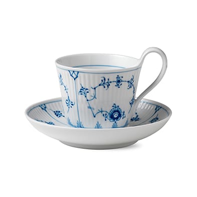 Blue Fluted Plain kopp med skål - 25 cl med hank - Royal Copenhagen