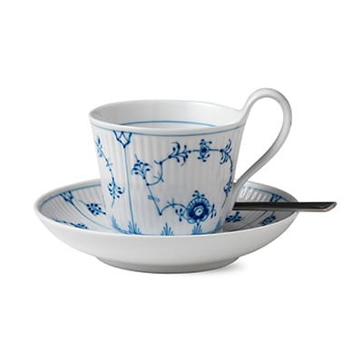 Blue Fluted Plain kopp med skål - 25 cl med hank - Royal Copenhagen