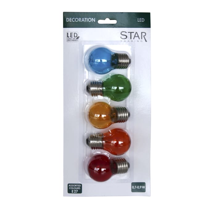 Star Trading partylamper E27 5-pakn. - 4,5 cm, olika farger - Star Trading